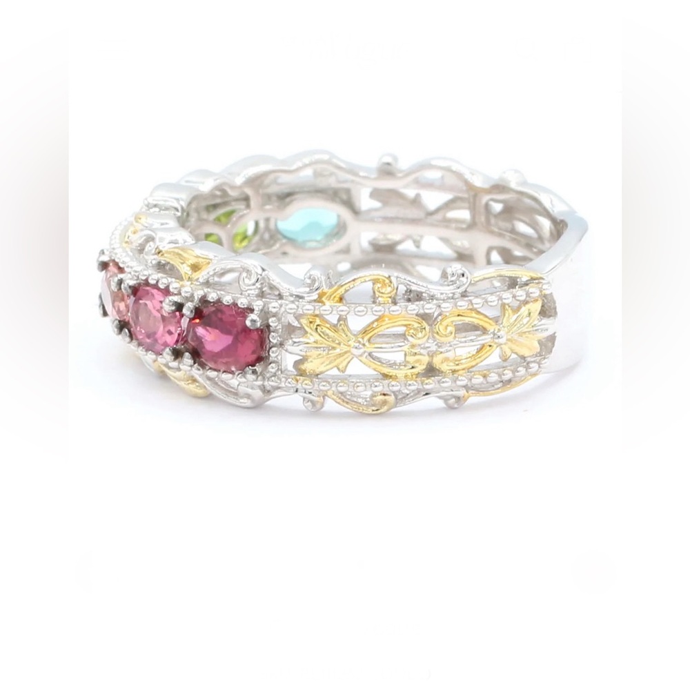 Gems en Vogue 1.19ctw Multi Color Congo Tourmaline Band Ring sz 7 New - Picture 2 of 3